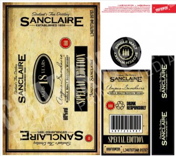 Whiskyetikett SANCLAIR EST. 1856 50ml, braun/schwarz, (WSA243) RECHTEFREI 