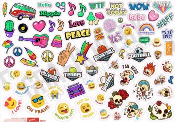 Cover Sticker FUN STICKER - Teenager, Bogen, verschiedene Logos  - Peace, Love &amp; Happieness RECHTEFREI - WSA718
