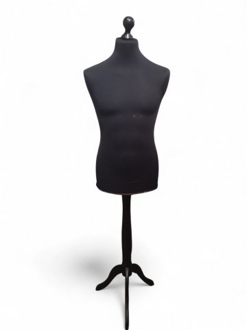 Schneiderpuppe, männlich Konfektionsgröße 50/54, Kunststofftorso, schwarzer Bezug, 3-Bein, verstellbar, Abschlußknauf