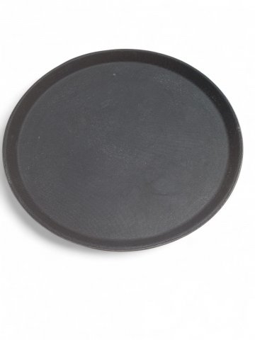Serviertablett ø35 schwarz Kunststoff Kellnertablett, gummierte Fläche