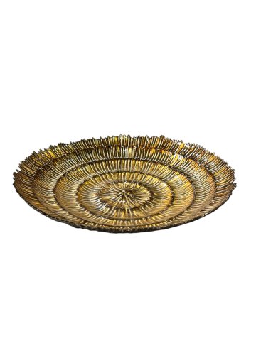 P- Schale, Glas, Blattgold, belegt, geriffelte Struktur, Rand ausgefranst, Ø 40cm, H: 8cm 