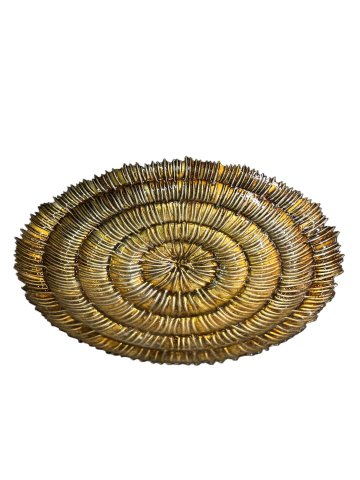 P- Schale, Glas, Blattgold, belegt, geriffelte Struktur, Rand ausgefranst, Ø 40cm, H: 8cm
