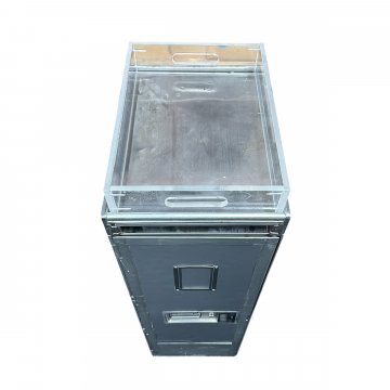 Trolley, Flugzeug Servierwagen, Containertrolley, ALU, silber/grau, 1 Tür, auf Rollen, Plexiablagefach