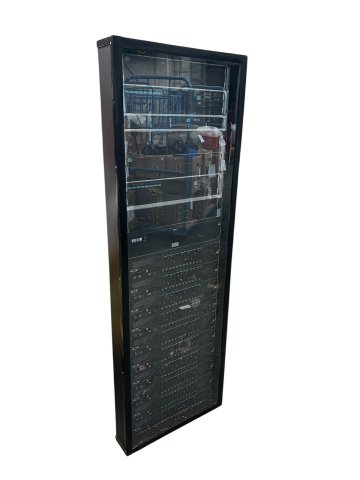 Serveratrappe SERV, Rahmen rechteckig Holz schwarz, Plexiglasscheibe, leuchtende Serverlämpchen, 55,5x12,5cm, h 167cm, Server, IT, Computer, Technik, Fake