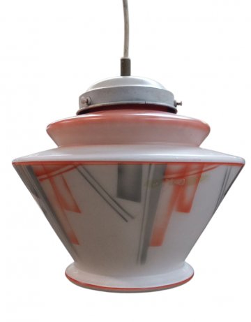 Hängelampe Deckenlampe ArtDeco, Glas weiß grau rot mit Muster, gestuft, H30cm ø23cm, E27 SK1