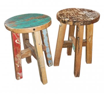 Hocker ONE WORLD, Holz antik, verschieden bunt gestrichen, runde Sitzfläche ø25, h 45cm