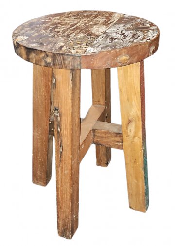Hocker ONE WORLD, Holz antik, verschieden bunt gestrichen, runde Sitzfläche ø25, h 45cm