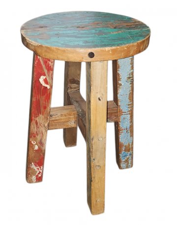 Hocker ONE WORLD, Holz antik, verschieden bunt gestrichen, runde Sitzfläche ø25, h 45cm