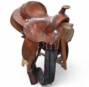 Sattel Westernsattel, Leder, braun, florale Punzierung, RR Double R, Made in USA, leichte Gebrauchsspuren
