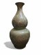 P- Bodenvase, Keramik, lindgrün, Blätter/Pfauenaugenoptik, Doppelbauchig, ASIATIDES