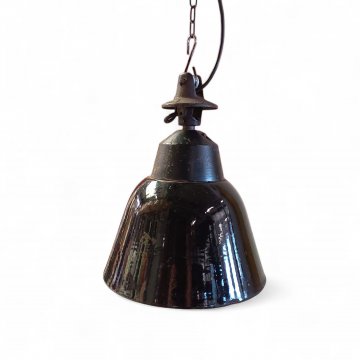 Hängelampe, Industrie- Loft, Werkstatt- Leuchte, klein, Emaille, schwarz, Porzellanfassung E27, 25cm Ø, runder dunkler Abschluß
