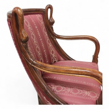 Sessel, EMP, Schwanenhals, Gestell Mahagoni, Sitz und Rücken Damast rot/gold, 58x60x93cm,