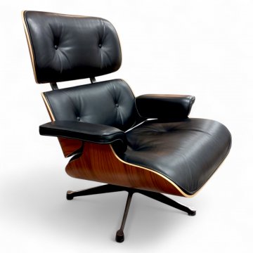 Ruhesessel, Lounge Chair, Palisanderschale, Säule schwarz, Lederpolster schwarz/poliert, Charles Eames, Vitra