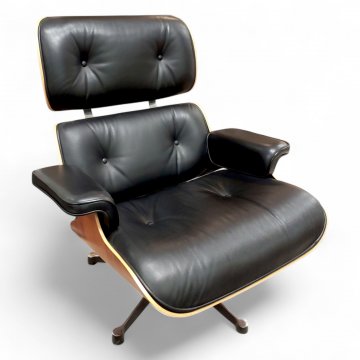 Ruhesessel, Lounge Chair, Palisanderschale, Säule schwarz, Lederpolster schwarz/poliert, Charles Eames, Vitra