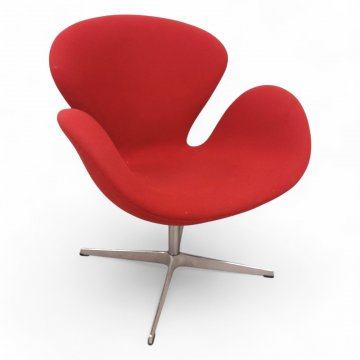 Sessel SWAN CHAIR, Schale Vollpolster rot, gebogen gerundet, stark tailliert, Alugestell 4-füßig, B75xT65xH80