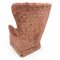 Ohrenbackensessel, hochlehnig, Vollpolster Velours braun beige floral gemustert, Schabracke, B72xT75xH98