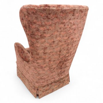 Ohrenbackensessel, hochlehnig, Vollpolster Velours braun beige floral gemustert, Schabracke, B72xT75xH98