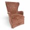 Ohrenbackensessel, hochlehnig, Vollpolster Velours braun beige floral gemustert, Schabracke, B72xT75xH98
