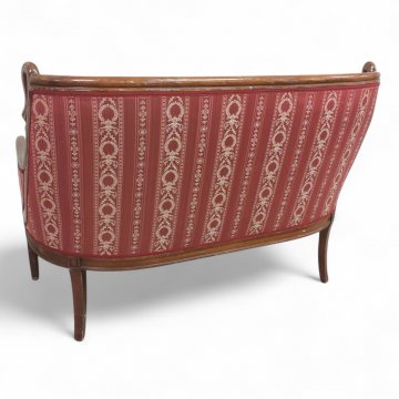 Sofa EMP, Schwanenhals, Gestell Mahagoni, Sitz Rücken und Seiten gepolstert Rautenvelours rot 130x60x93cm,