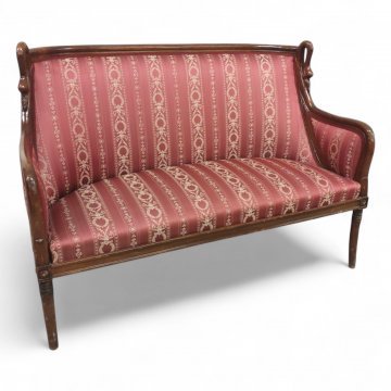 Sofa EMP, Schwanenhals, Gestell Mahagoni, Sitz Rücken und Seiten gepolstert Rautenvelours rot 130x60x93cm, 