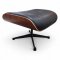 Hocker, Ottoman, Palisanderschale, Säule schwar/poliert, Lederpolster schwarz, Charles Eames, Vitra