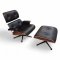 Hocker, Ottoman, Palisanderschale, Säule schwar/poliert, Lederpolster schwarz, Charles Eames, Vitra