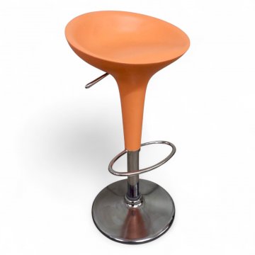 Barhocker BOMBO, K.stoffschale orange, Säule und Tellersockel Chrom, Fußring, höhenverstellbar, H53-75