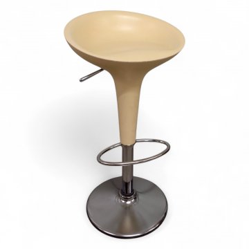 Barhocker BOMBO, K.stoffschale beige, Säule und Tellersockel Chrom, Fußring, höhenverstellbar, H53-75