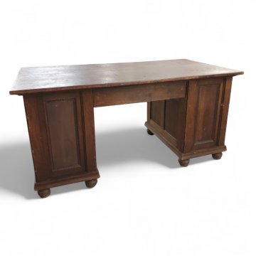 Schreibtisch, Holz schwarz, 3-tlg. Türen geschnitzt