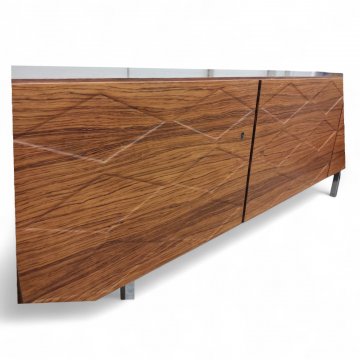 Sideboard FORTALEZA, Palisander, 3 Türen, Fronten mit geprägtem Rautenmuster, Beine verchromt, B168xT58xH60