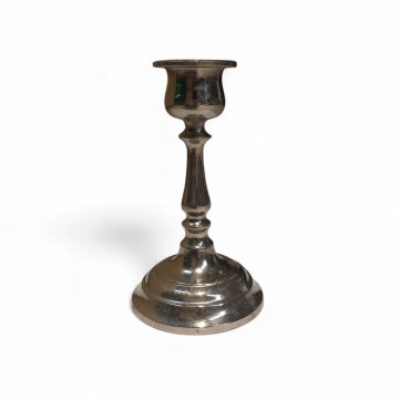 Kerzenleuchter, Nickel, poliert,  Säule gedreht, runder Sockel, 1flg., 12m H.