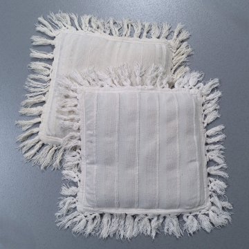 Kissen 50x50 Leinen, creme, grobe Strukturstreifen, Fransen