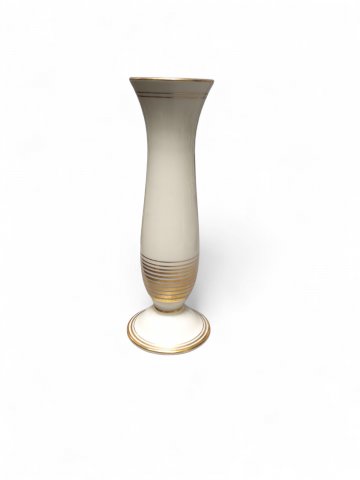 Tischvase FLÖTE, creme/gold, schlanke Form, Goldrand, runder Fuß, H=20cm