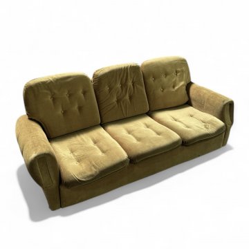 Sofa SIJ grün/gelb Velours Vollpolster, lose Kissen, kapituniert 3-sitzig, 175x75x70cm, 02/174, 03/71