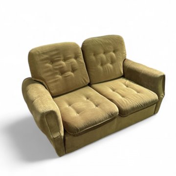 Sofa SIJ grün gelb Velours, Vollpolster, lose Kissen kapituniert 2-sitzig, 125x75x70cm, 03/70