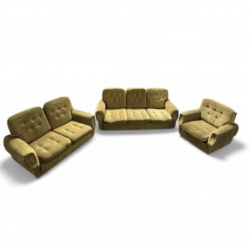 Sofa SIJ grün gelb Velours, Vollpolster, lose Kissen kapituniert 2-sitzig, 125x75x70cm, 03/70