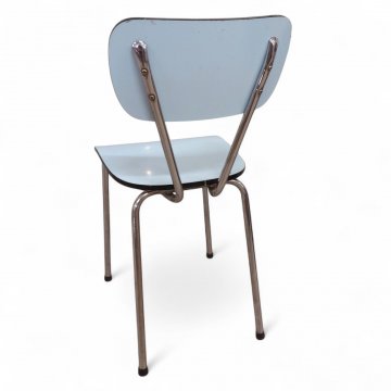 Küchenstuhl, Stahlrohrgestell, Sitz u. Rücken Resopal h´blau