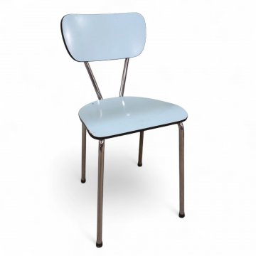 Küchenstuhl, Stahlrohrgestell, Sitz u. Rücken Resopal h´blau