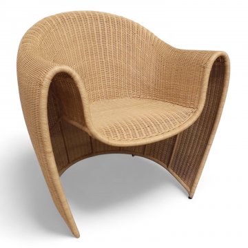 Rattansessel, hell, Schalenform geschlossen gebaucht, gerundet, B80