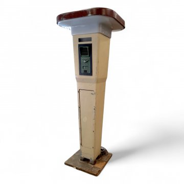Taxirufsäule, K.stoff beige lackiert, Dach beleuchtbar, Sprechvorrichtung grün, B/T unten 35/Dach 80, H210