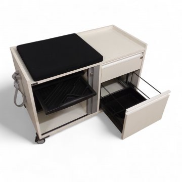 Rollcontainer CADDY, Metall, weiß, 1 Fach mit Schiebetür, 2 Schübe, 1 Sitzkissen, B92xT45xH65