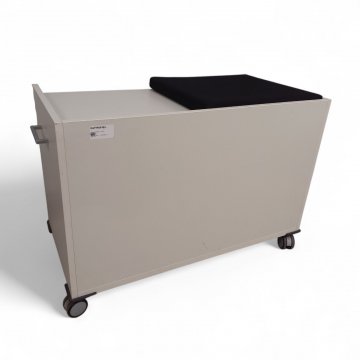 Rollcontainer CADDY, Metall, weiß, 1 Fach mit Schiebetür, 2 Schübe, 1 Sitzkissen, B92xT45xH65