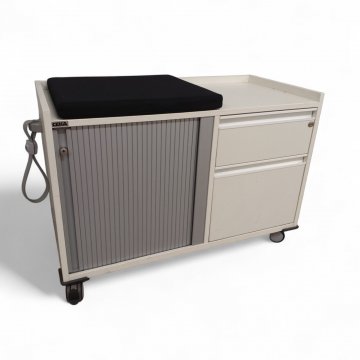 Rollcontainer CADDY, Metall, weiß, 1 Fach mit Schiebetür, 2 Schübe, 1 Sitzkissen, B92xT45xH65