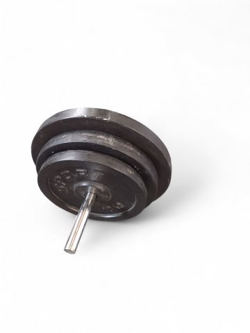 Hantelscheibe FAKE, 20kg, (Realgewicht 2,91 kg), Holz schwarz rund, ATTRAPPE, Durchmesser Außen 33,5cm, Innen 3,4cm