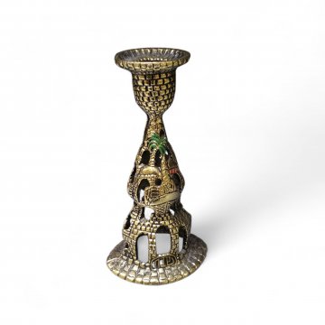 Kerzenleuchter ORI Messing, 1-flg. Gebäudemuster mit grüner Palme und roten Elementen, Arabisch, Orientalisch, Maurisch.
