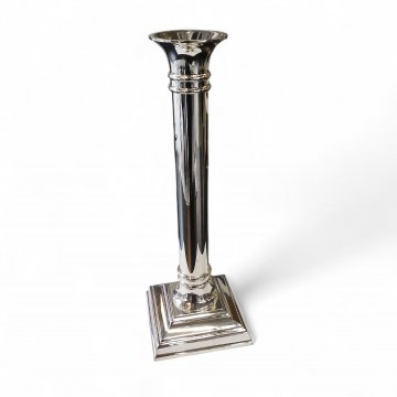 Kerzenleuchter silber poliert, quadratischer, abgestufter Sockel, runde Säule, 1-flg.