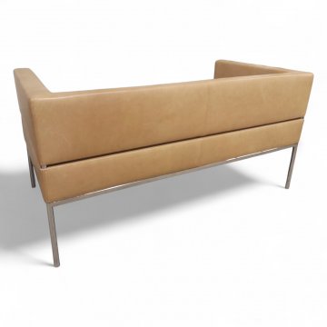 Sofa Z10 hellbraun Anilinleder gepolstert, Stahlrohrgestell rund, 2-Sitzer, Modell FM2, KFF