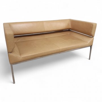 Sofa Z10 hellbraun Anilinleder gepolstert, Stahlrohrgestell rund, 2-Sitzer, Modell FM2, KFF