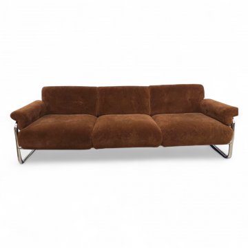 Sofa, Vollpolster Velour dkl. braun, Chromgestell gebogen, B215