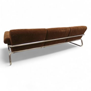 Sofa, Vollpolster Velour dkl. braun, Chromgestell gebogen, B215